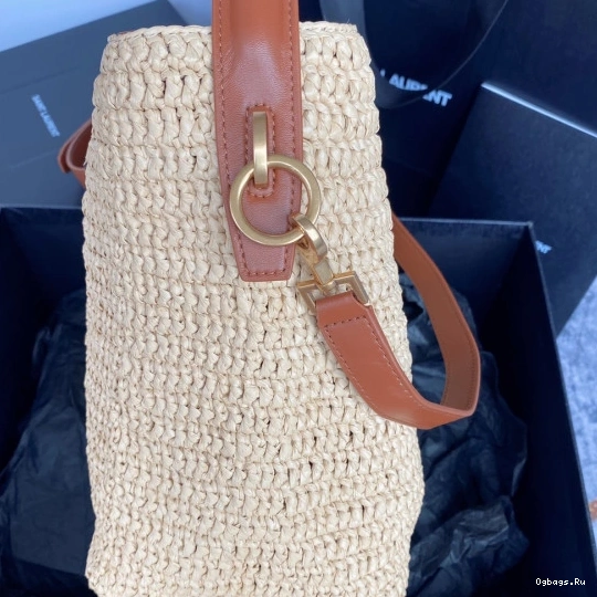 bucket bag-20*25*16CM Le 37 YSL leather-trimmed raffia 0717